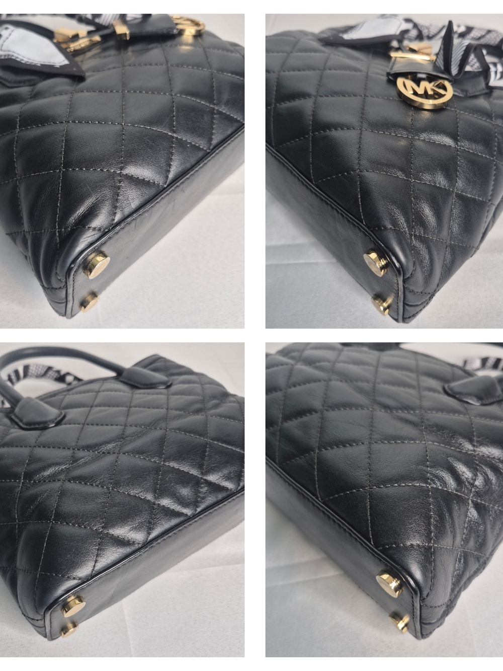 Michael Kors Black Quilted Top-Handle Bag with Printed Scarf - Picture 12 of 17